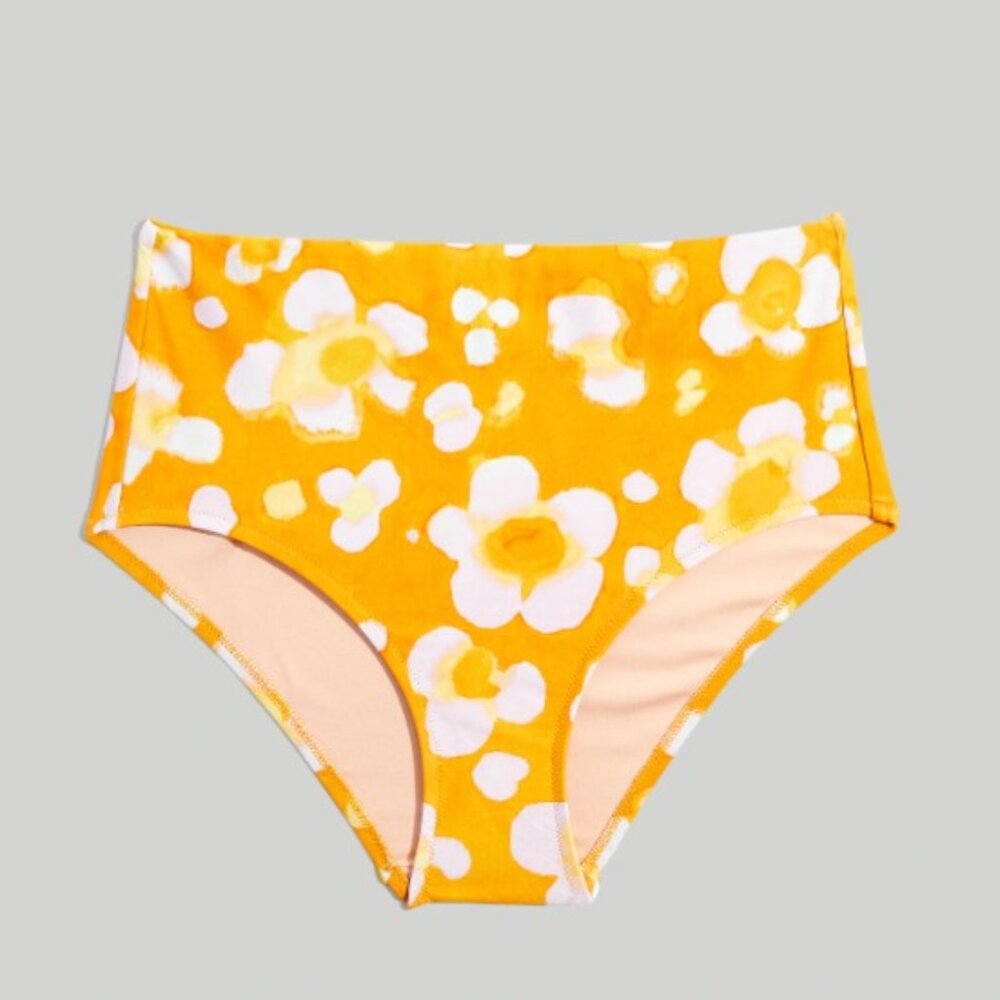 Madewell Second Wave Retro High-Waisted Bikini Bottom in Watercolor Floral